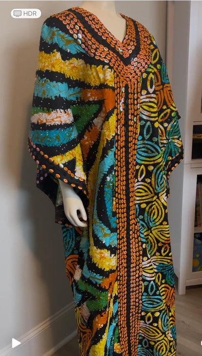 African Wax Print Hand Beaded Luxury Boubou Dress Afro American Outfits