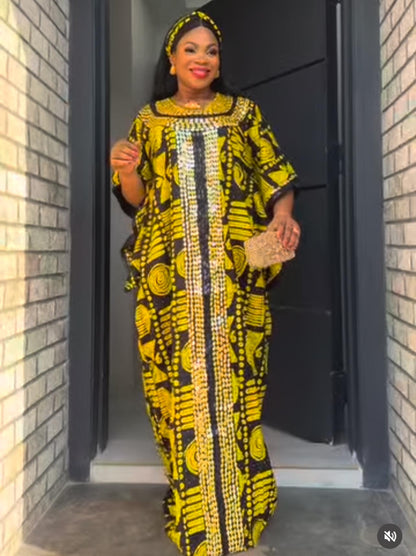 African Wax Print Hand Beaded Luxury Boubou Dress Afro American Outfits