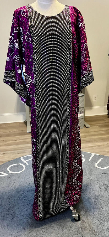 African Ankara Wax Print Kaftan Dress with Glittery Stones