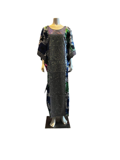 African Ankara Wax Print Kaftan Dress with Glittery Stones