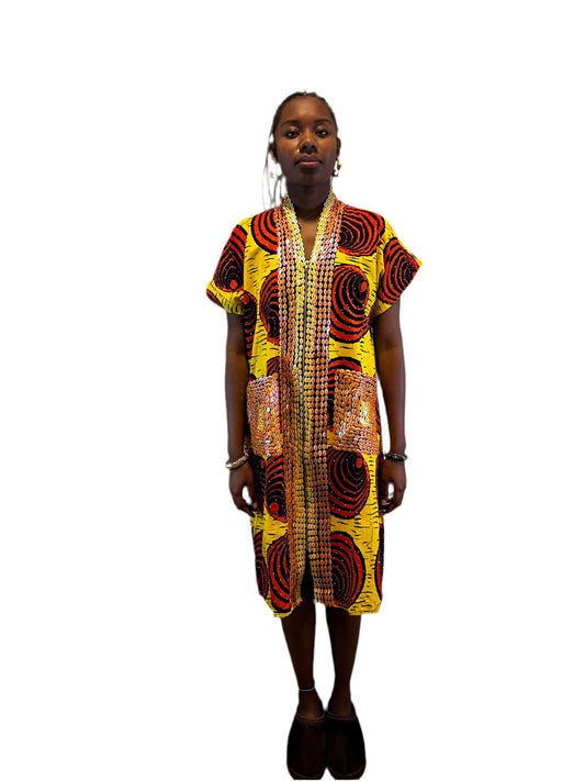 African Ankara Hand Beaded Short Maxi Bubu/Dress