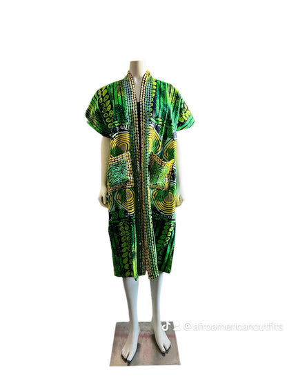 African Ankara Hand Beaded Short Maxi Bubu/Dress