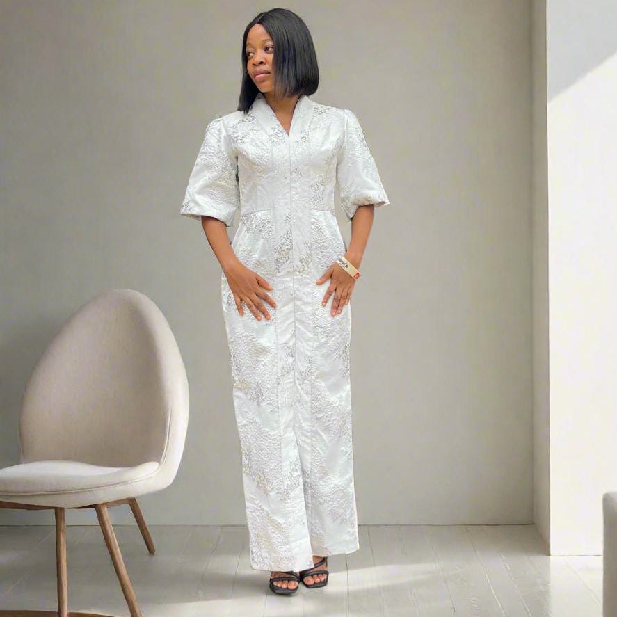 Elegant Damask Brocade fitted Afro Talia Dress