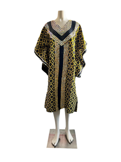 African  Ankara Wax Print Hand Beaded Short  Bubu Maxi Dress