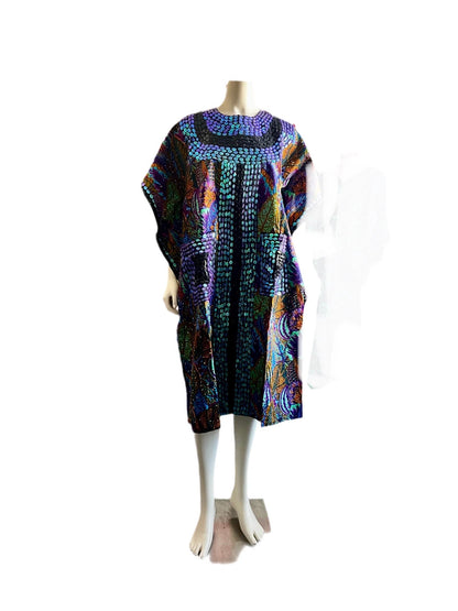 African  Ankara Wax Print Hand Beaded Short  Bubu Maxi Dress