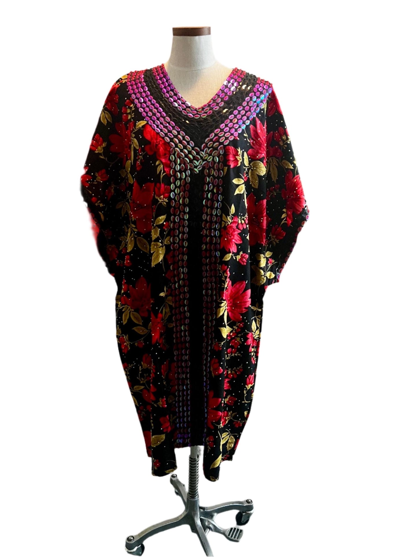 African  Ankara Wax Print Hand Beaded Short  Bubu Maxi Dress