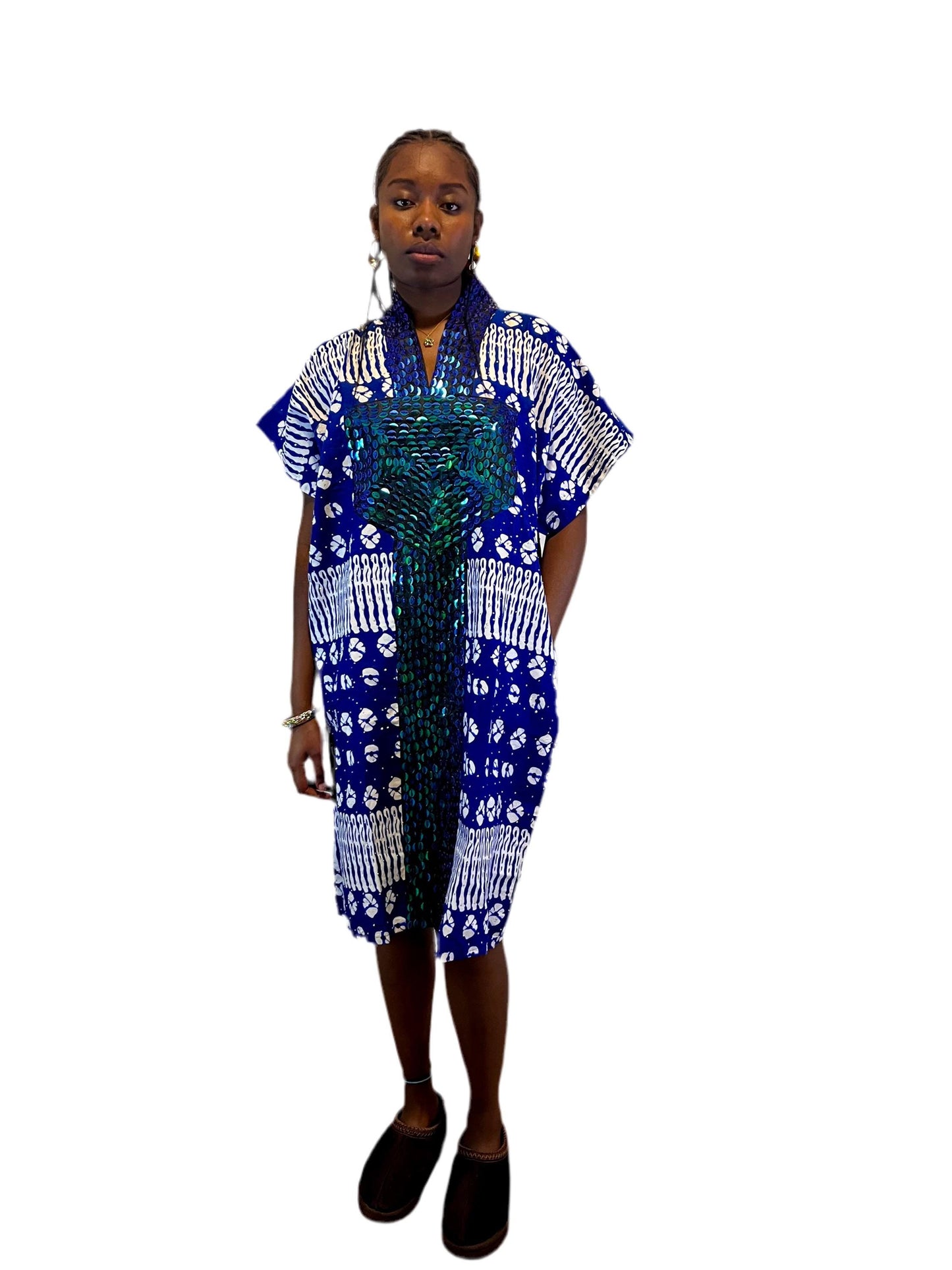 African Ankara Hand Beaded Short Maxi Bubu/Dress