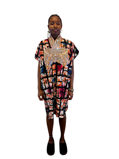 African Ankara Hand Beaded Short Maxi Bubu/Dress