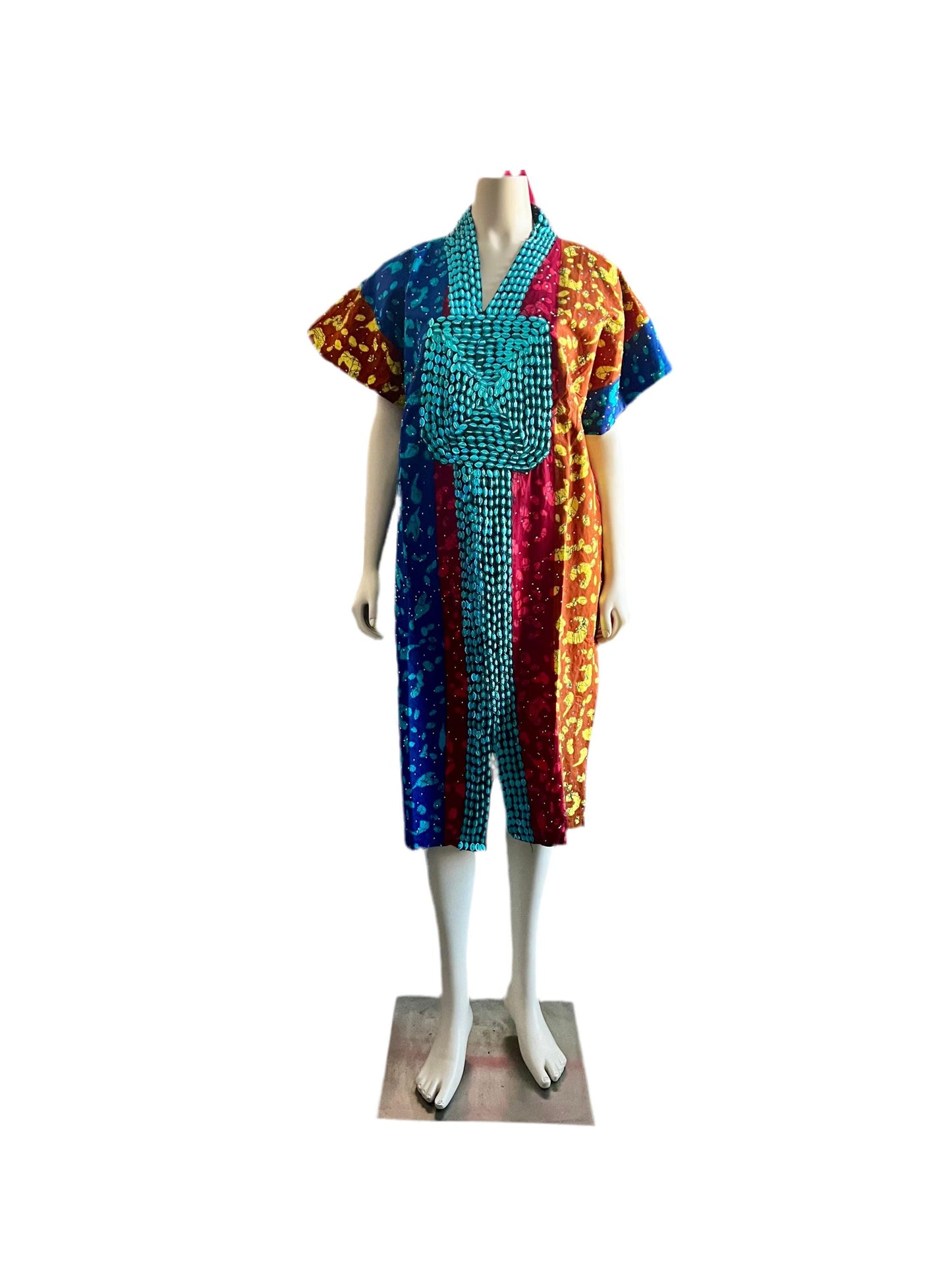 African Ankara Hand Beaded Short Maxi Bubu/Dress