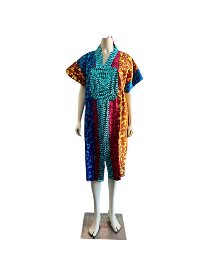 African Ankara Hand Beaded Short Maxi Bubu/Dress