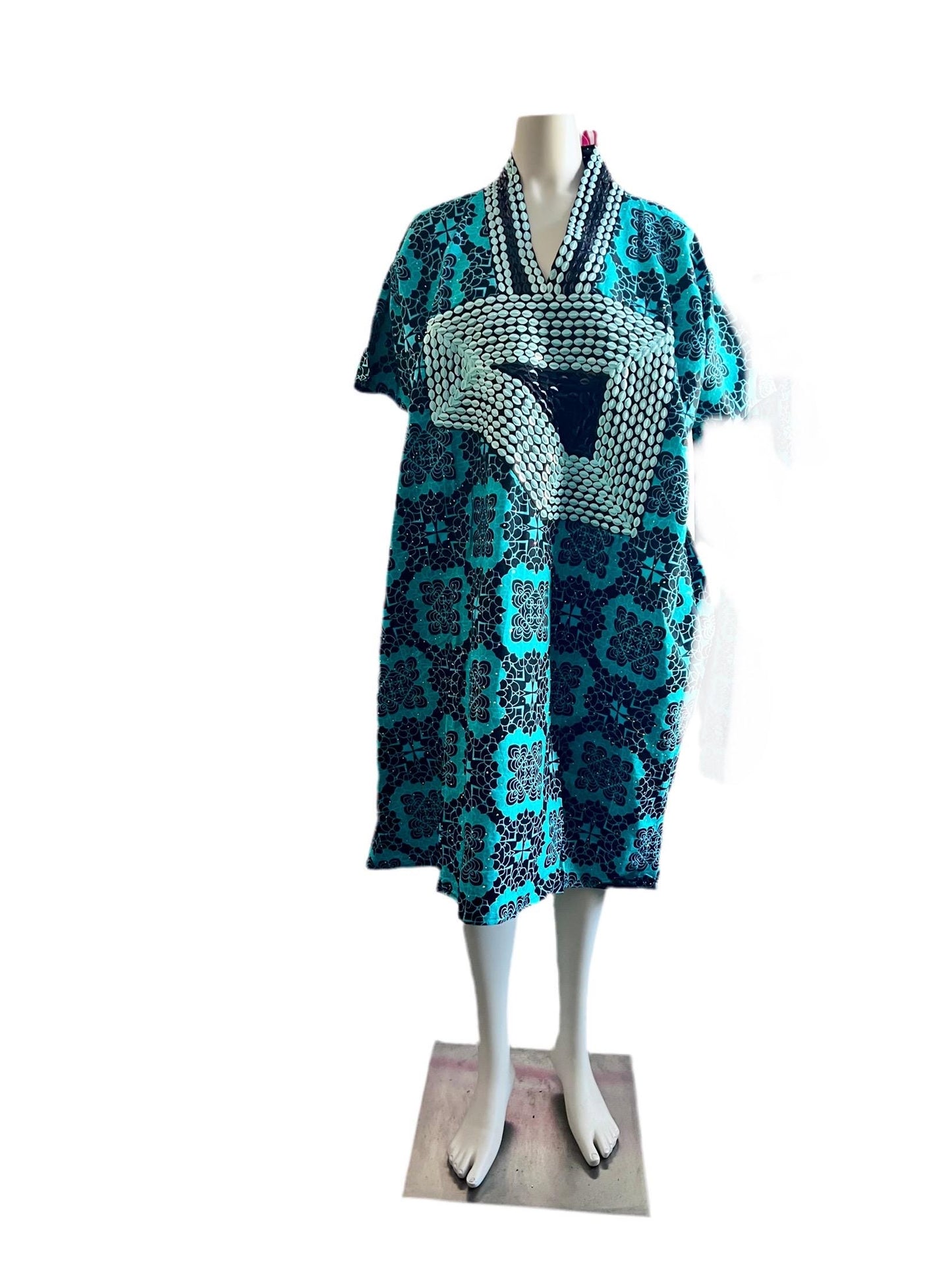 African Ankara Hand Beaded Short Maxi Bubu/Dress