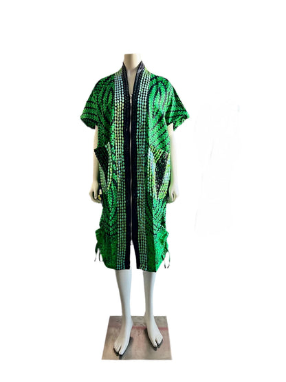 African Ankara Hand Beaded Short Maxi Bubu/Dress