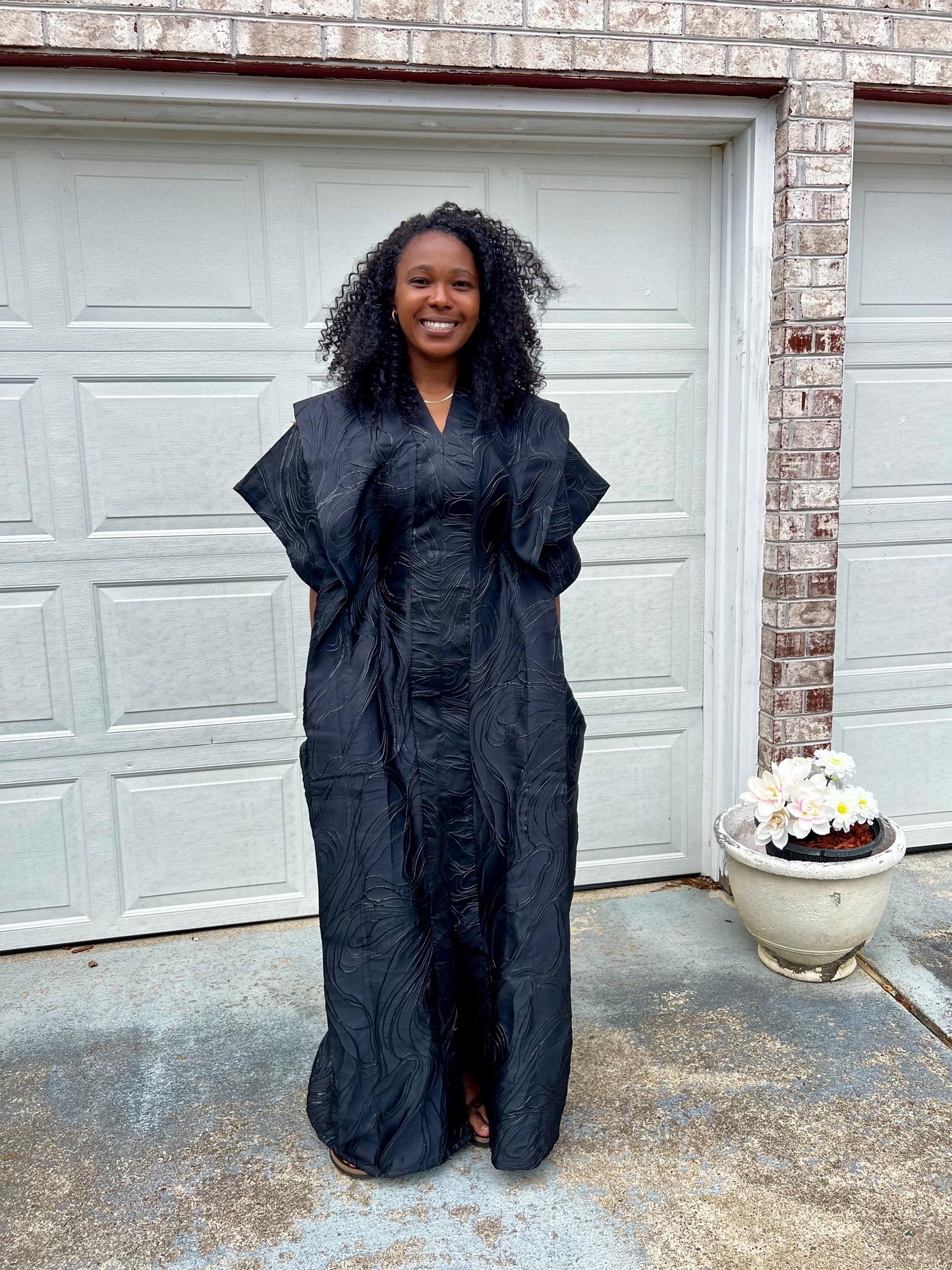 African Unique Rich Aunty Black Damask Brocade Boubou/Maxi Dress Afro American Outfits