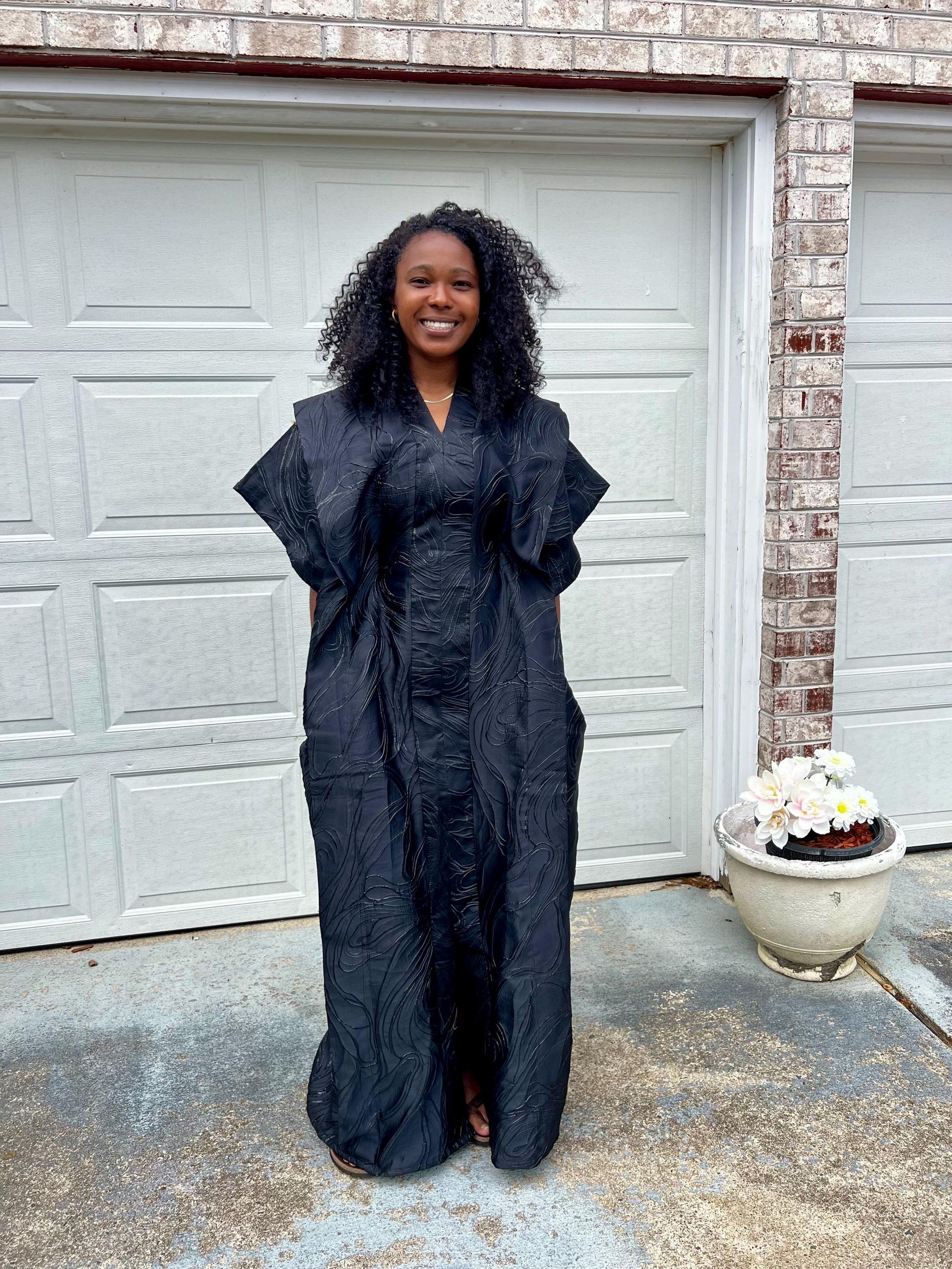 African Unique Rich Aunty Black Damask Brocade Boubou/Maxi Dress Afro American Outfits