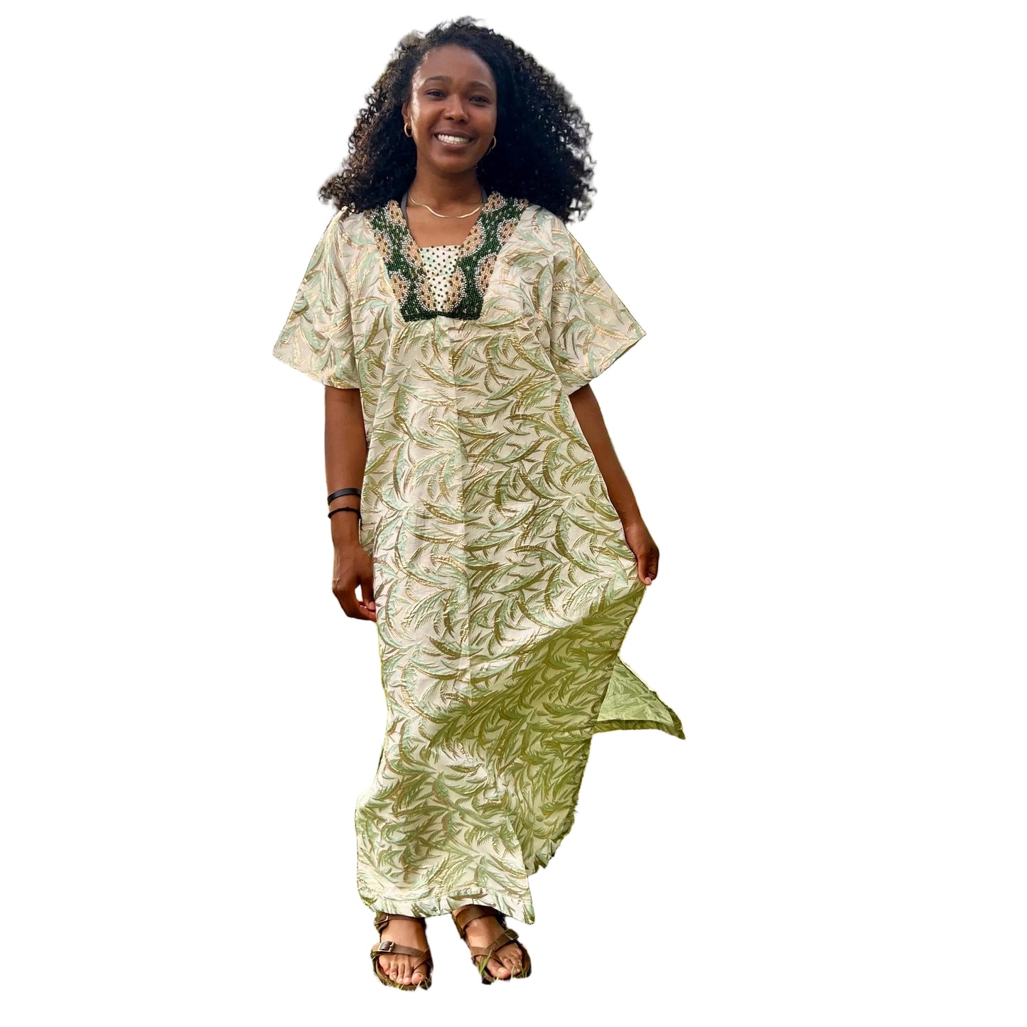 African Hand Beaded/Embroidered Afro Kayla Damask Brocade Kaftan Dress