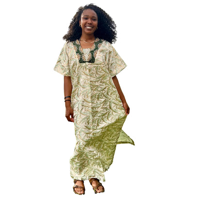 African Hand Beaded/Embroidered Afro Kayla Damask Brocade Kaftan Dress