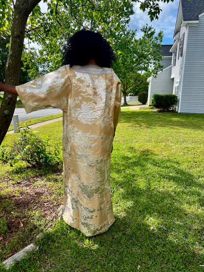 African Hand Beaded/Embroidered Afro Kayla Damask Brocade Kaftan Dress