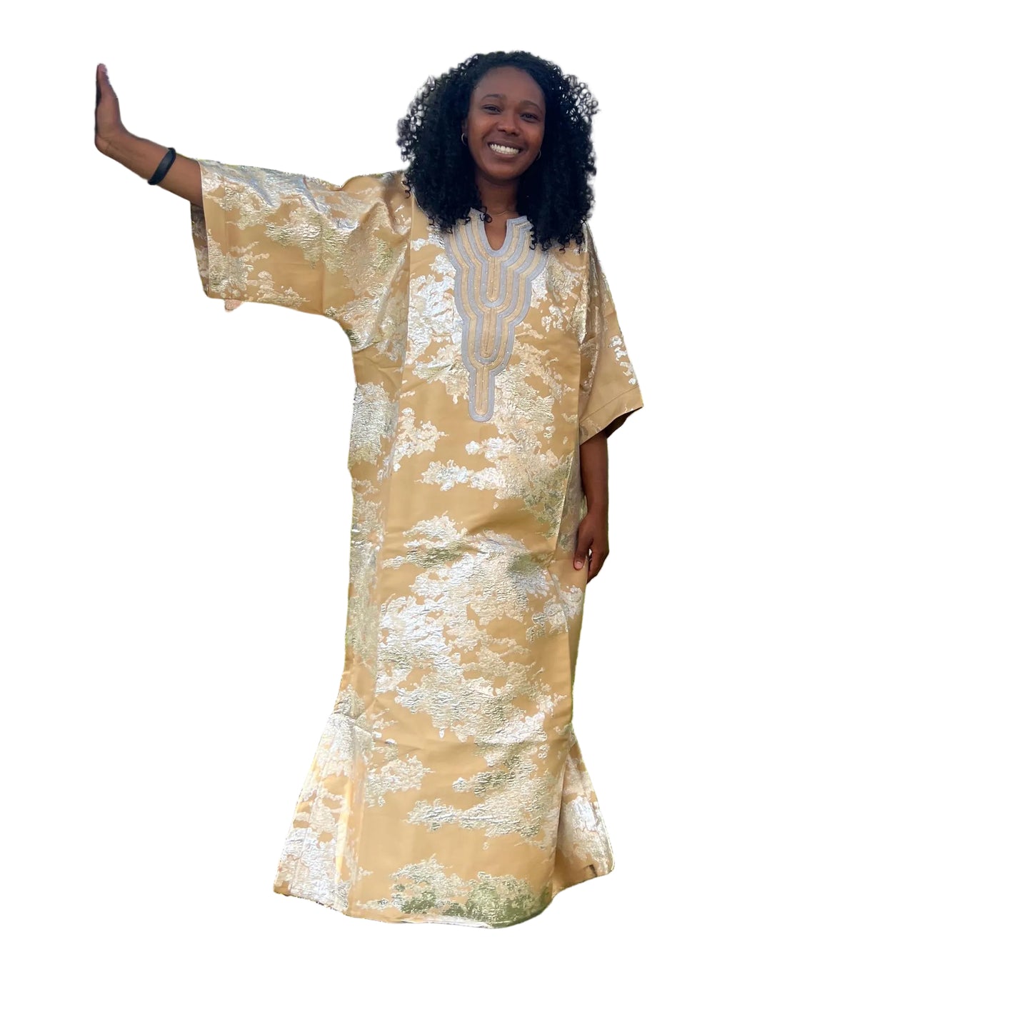 African Hand Beaded/Embroidered Afro Kayla Damask Brocade Kaftan Dress