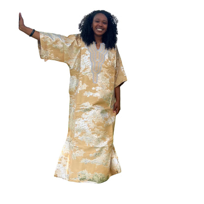 African Hand Beaded/Embroidered Afro Kayla Damask Brocade Kaftan Dress