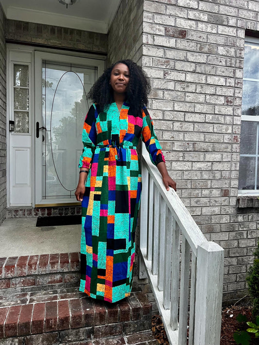 African Print Ankara Tie waist Sisi Eko Dress Afro American Outfits