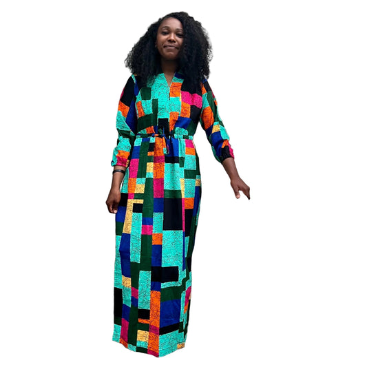 African Wax Print Ankara Tie Waist Sisi Eko Dress