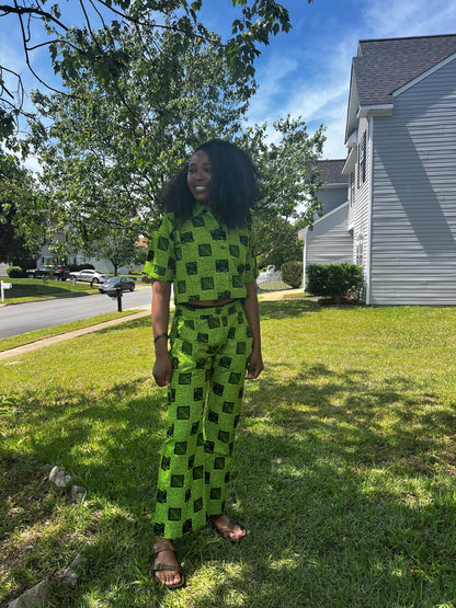 African Print Ankara Cropped Top  2p Pant Set