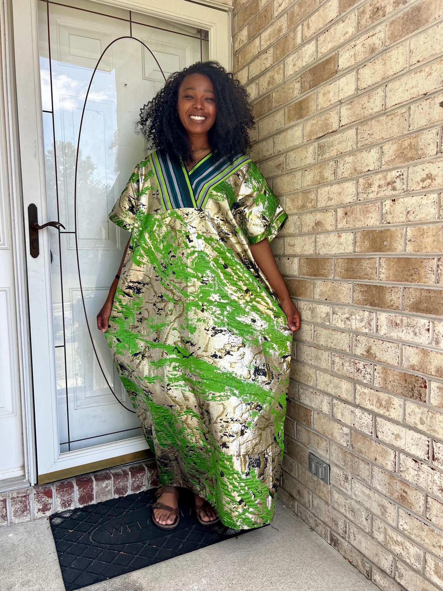 African Unique Damask Brocade with Sequin/Aso-Oke Boubou/Maxi Dress
