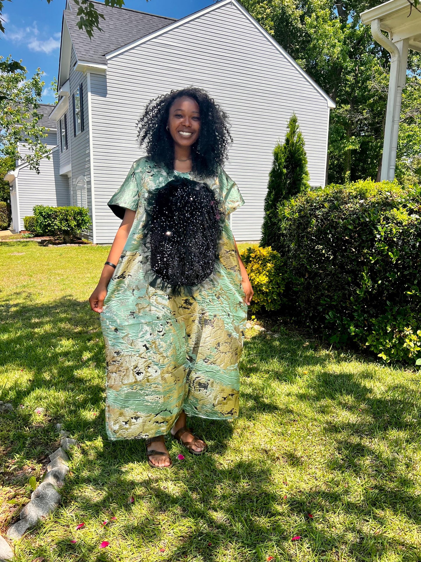 African Unique Damask Brocade with Sequin/Aso-Oke Boubou/Maxi Dress