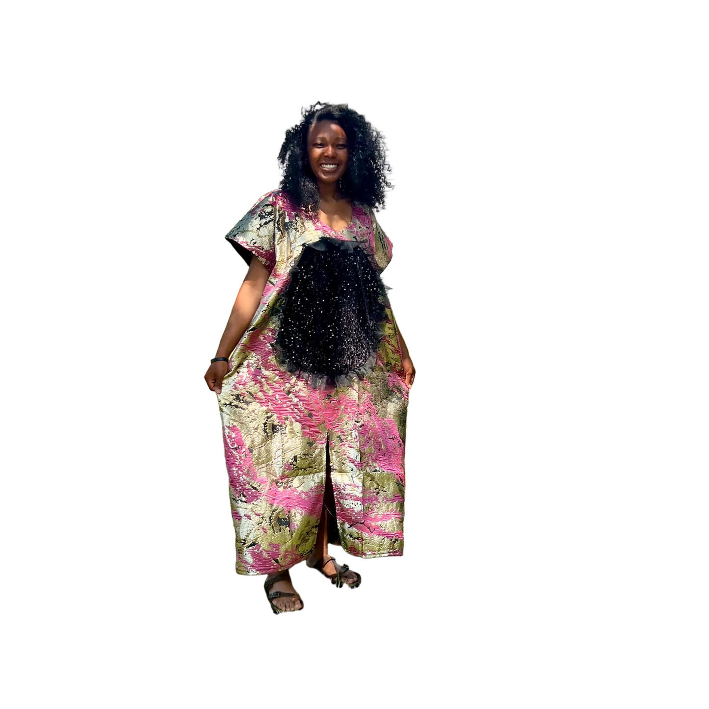 African Unique Damask Brocade with Sequin/Aso-Oke Boubou/Maxi Dress