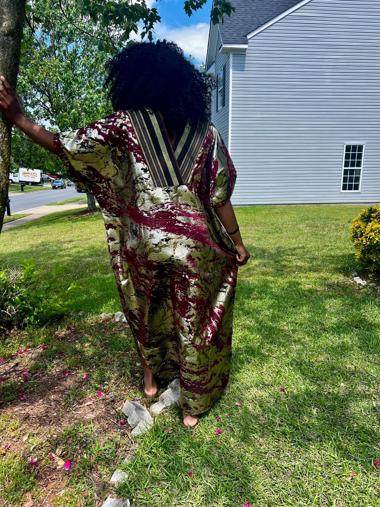 African Unique Damask Brocade with Sequin/Aso-Oke Boubou/Maxi Dress