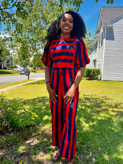 African Print Ankara  Wax Stripped Design 2p Pant Set