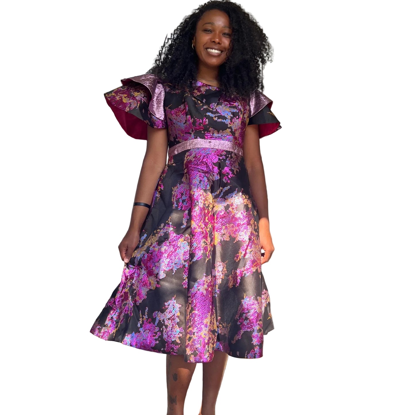 African Unique Luxury Damask Brocade Flare Dress
