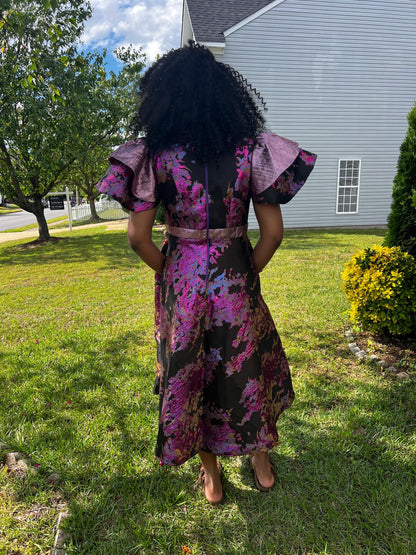 African Unique Luxury Damask Brocade Flare Dress