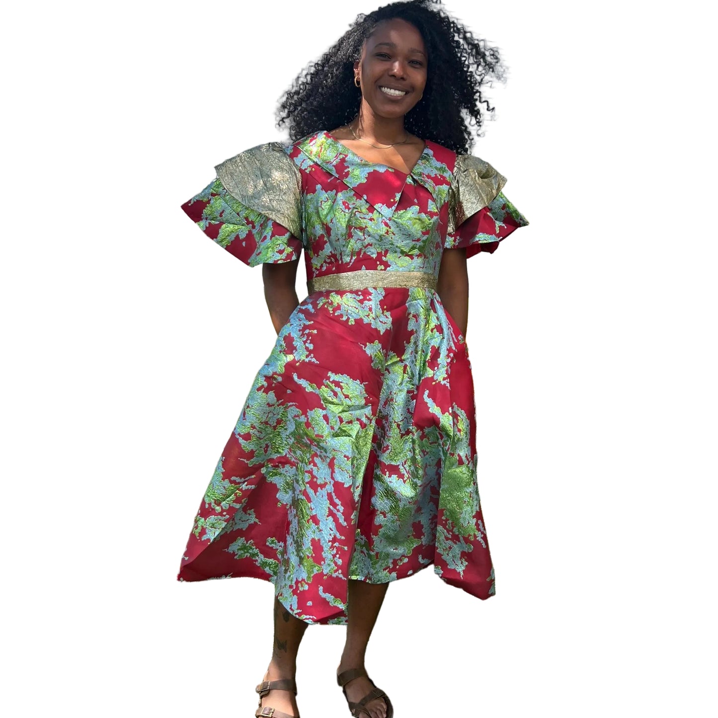 African Unique Luxury Damask Brocade Flare Dress