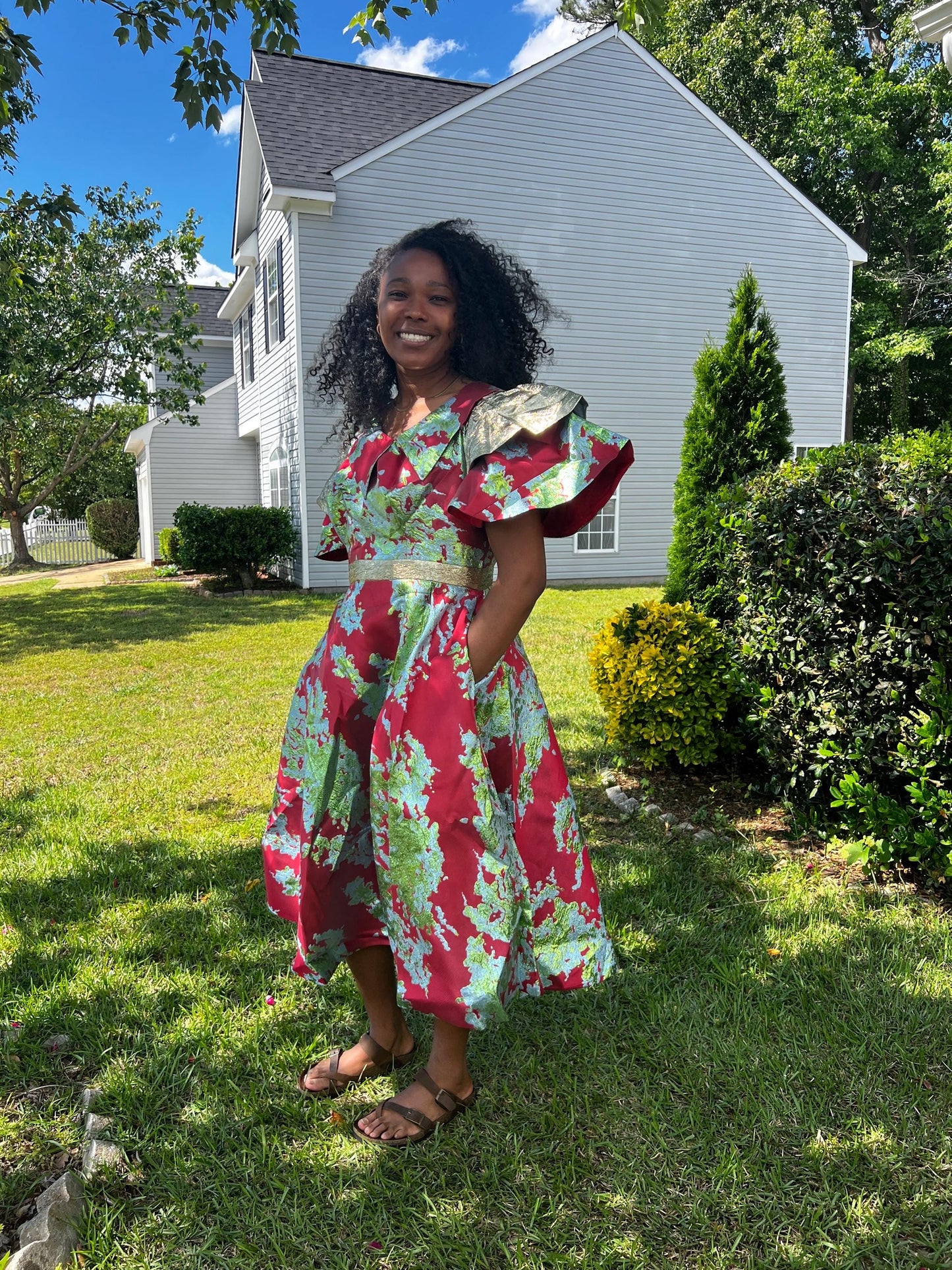 African Unique Luxury Damask Brocade Flare Dress