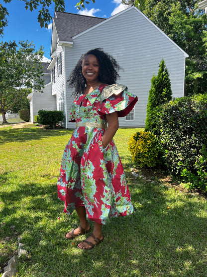 African Unique Luxury Damask Brocade Flare Dress