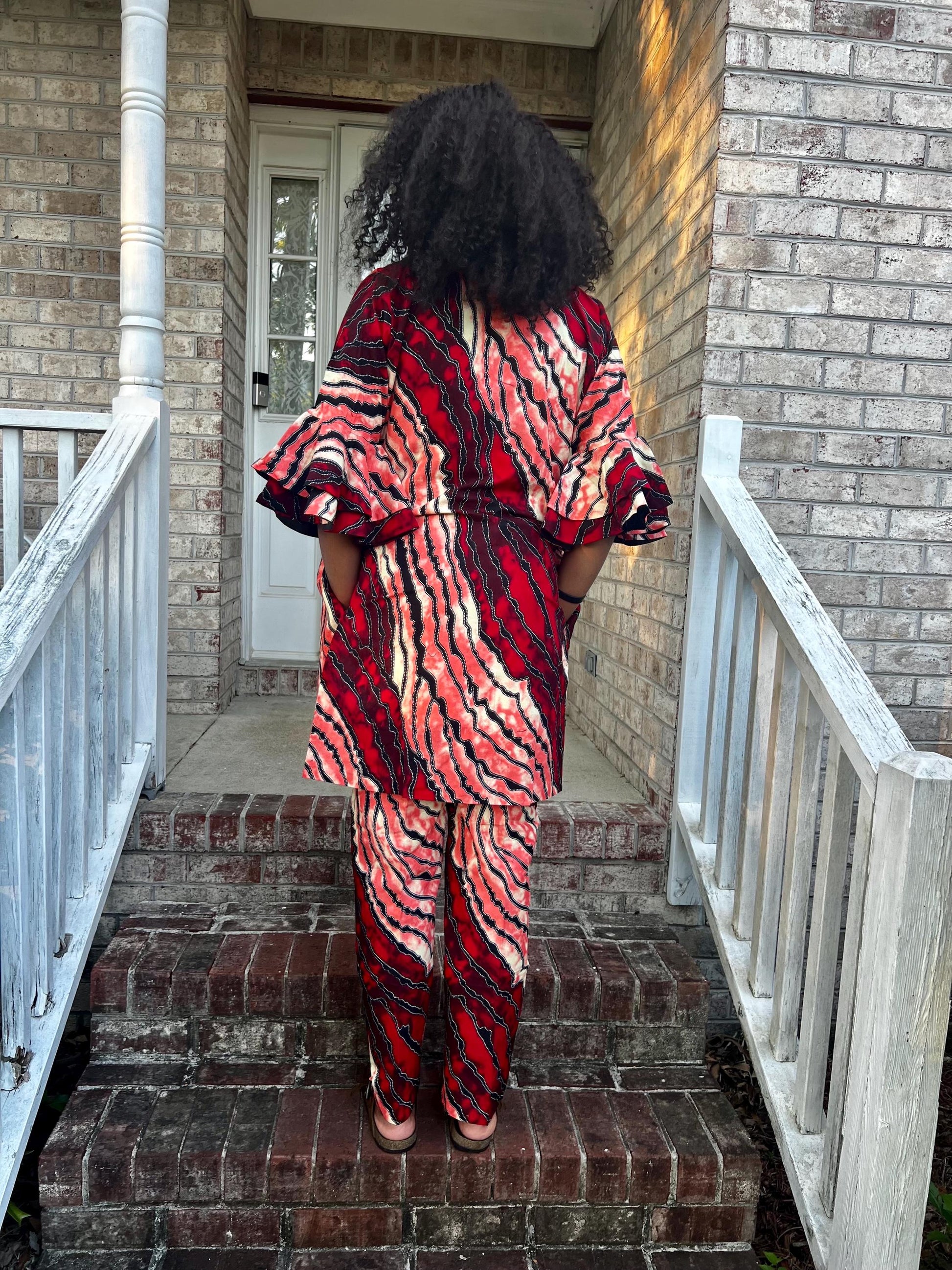 African Wax Print Ankara Kimono Style Front Zipper 2p Pant Set Afro American Outfits