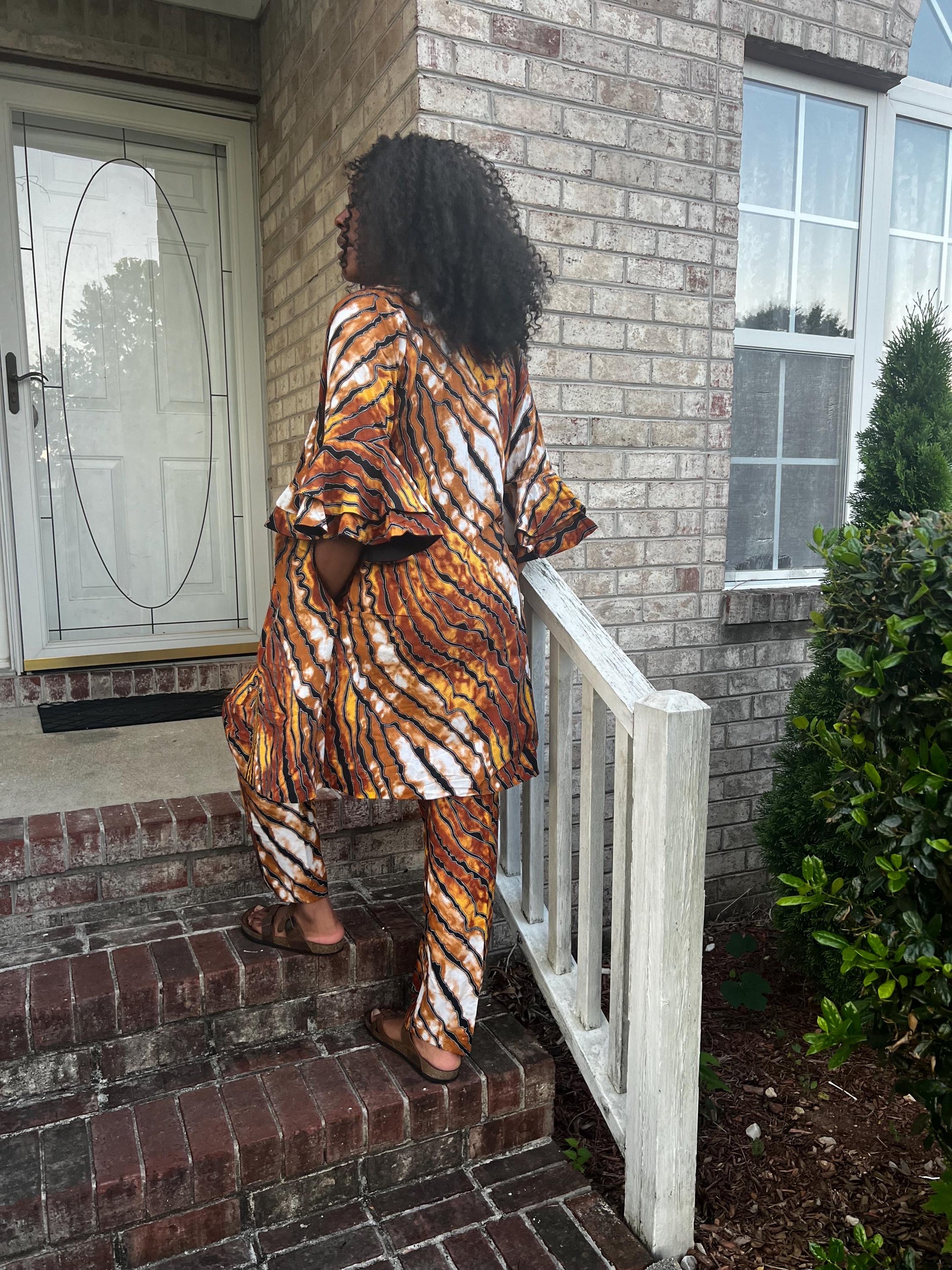African Wax Print Ankara Kimono Style Front Zipper 2p Pant Set Afro American Outfits