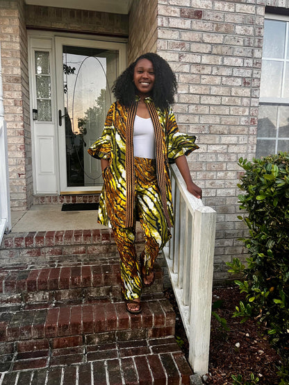 African Wax Print Ankara Kimono Style Front Zipper 2p Pant Set Afro American Outfits