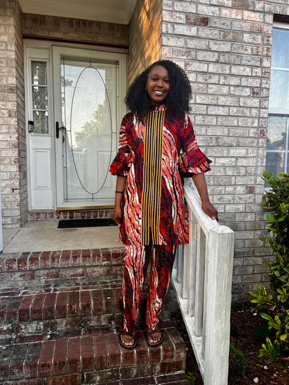 African Wax Print Ankara Kimono Style Front Zipper 2p Pant Set Afro American Outfits