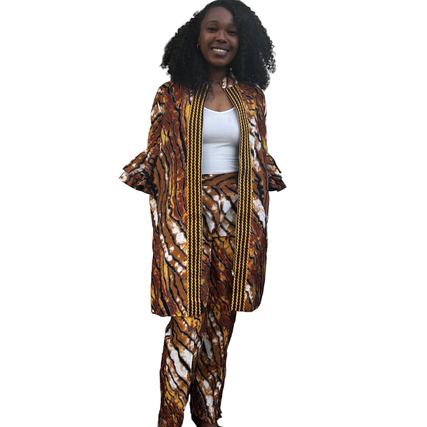 African Wax Print Ankara Kimono Style Front Zipper 2p Pant Set Afro American Outfits
