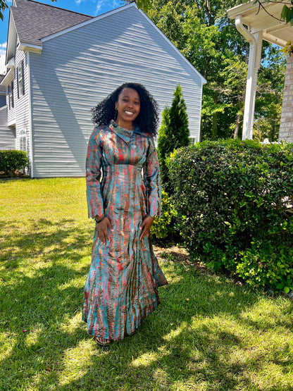 Luxury Damask Brocade  Fitted Dress