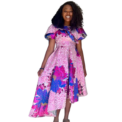 Luxury Damask Brocade  kiss Sleeves Floral Dress