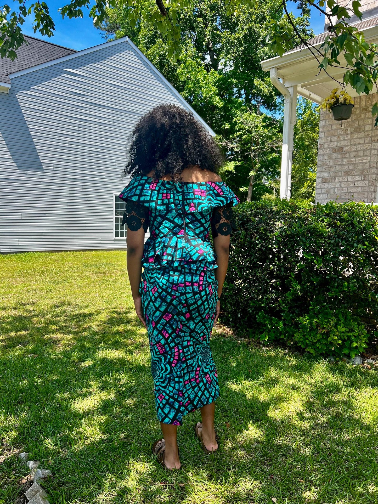African Wax Print Ankara/Cord Lace  Skirt and Blouse Afro American Outfits