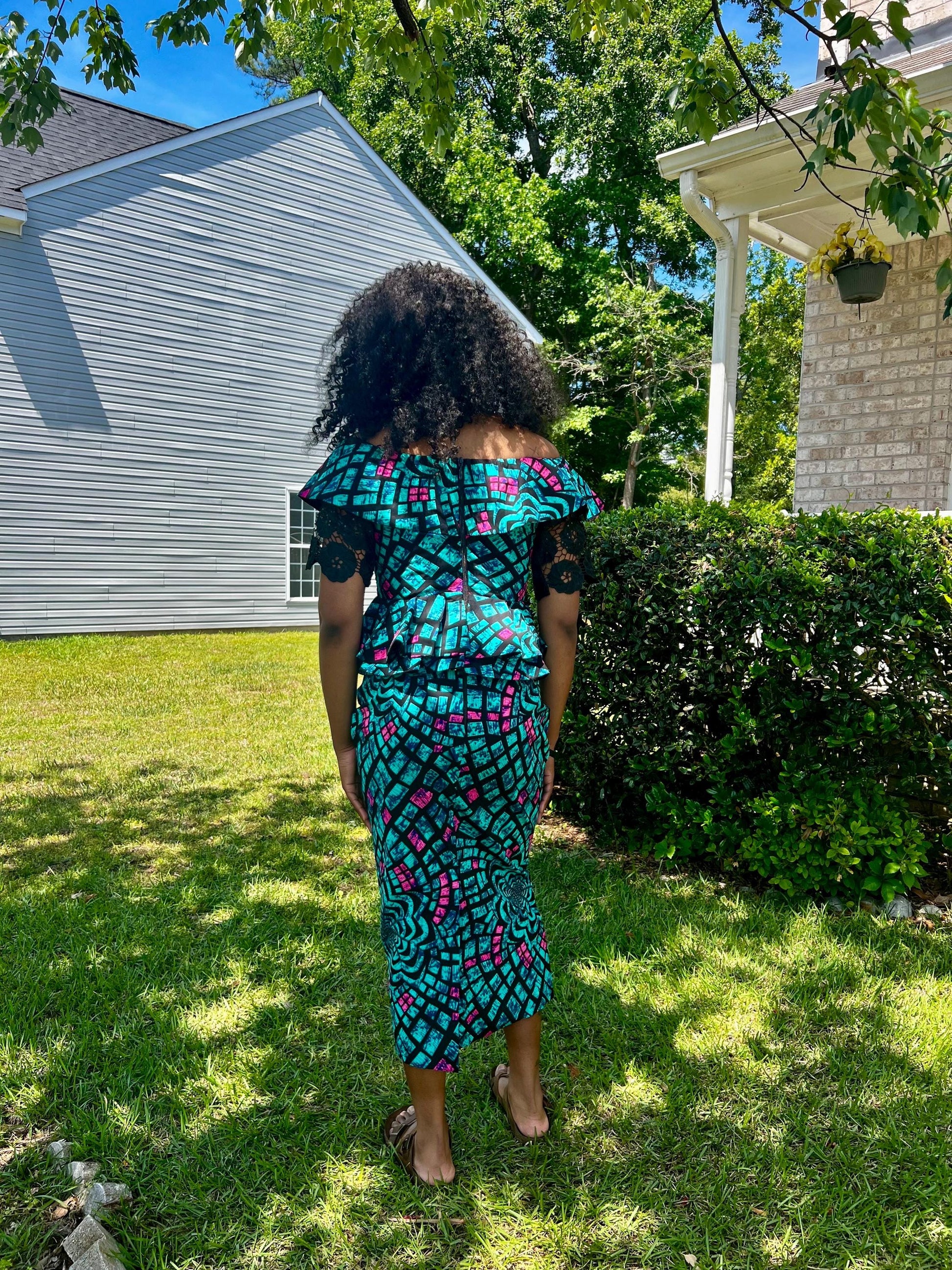 African Wax Print Ankara/Cord Lace  Skirt and Blouse Afro American Outfits