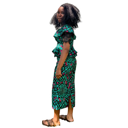 African Wax Print Ankara/Cord Lace  Skirt and Blouse Afro American Outfits