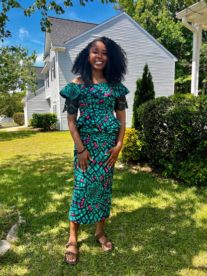 African Wax Print Ankara/Cord Lace  Skirt and Blouse Afro American Outfits