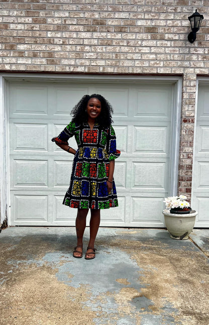 African Ankara Wax Print  Afro Tiara Dress Multicolored Dress