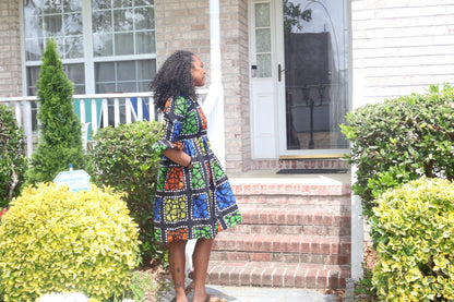 African Ankara Wax Print  Afro Tiara Dress Multicolored Dress