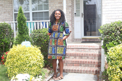 African Ankara Wax Print  Afro Tiara Dress Multicolored Dress